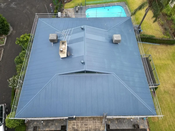 Aerial shot of completed metal roof